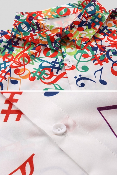 Unique Colorful Musical Note Pattern Long Sleeve Button Up Loose Shirt for Men