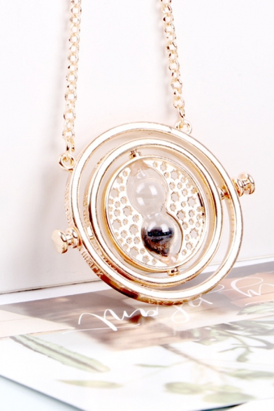 Unique Fashion Time Turner Rotating Hourglass Pendant Retro Necklace