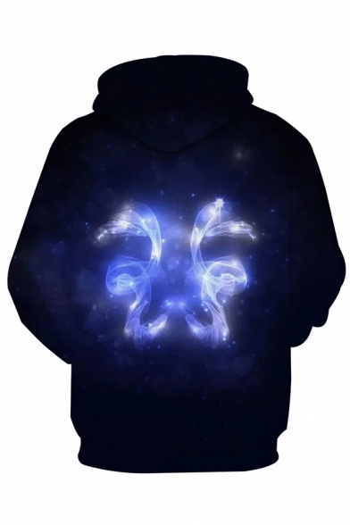 Unisex Exclusive Constellation 3D Zodiac Signs Pattern Long Sleeve Black Drawstring Hoodie