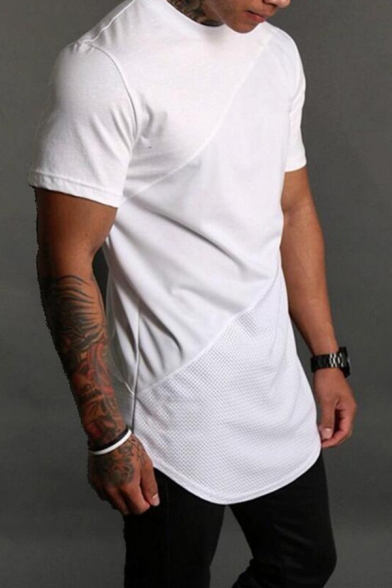 Active Short Sleeve Round Neck Arc Hemline Slim Fit Breathable Plain Sports T-Shirt