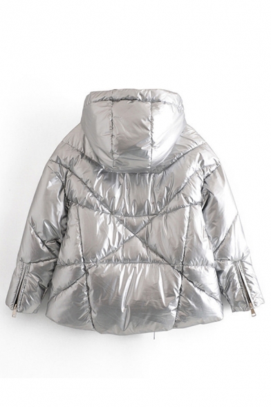 Chic Street Girls' Long Sleeve Hooded Zipper Front Drawstring Plain Baggy Down Coat