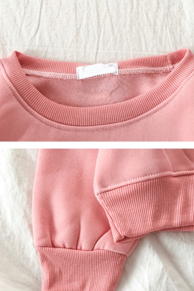 Cute Pink Long Sleeve Crew Neck Letter THE EDITOR Graphic Loose Fit Pullover Sweatshirt for Girls