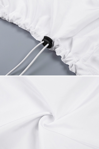 Dancing Girls' Balloon Sleeve High Neck Half Zip Stripe Print Drawstring Boxy Crop Pullover Sweatshirt in White