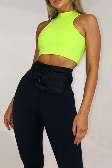 Female Sexy Fashion Whole Colored Sleeveless Crop Tank & Skinny Pants Two Piece Fitness Set