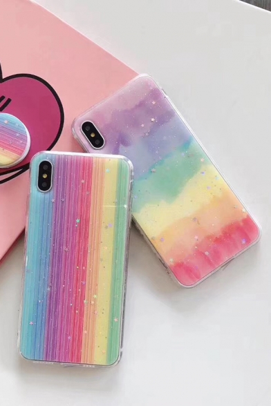 Girls Popular Rainbow Glitter Mobile Phone Case with Pop Socket Stand Holder