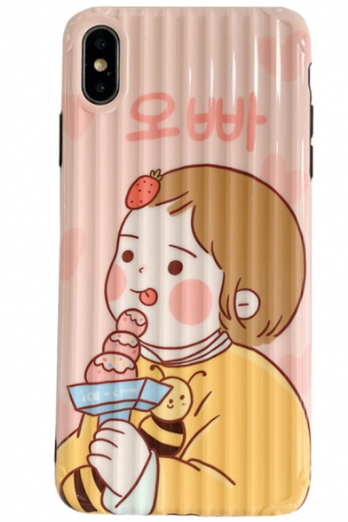 Korean Style Cartoon Pattern Curved Surface Lovers Mobile Phone Case for iPhone