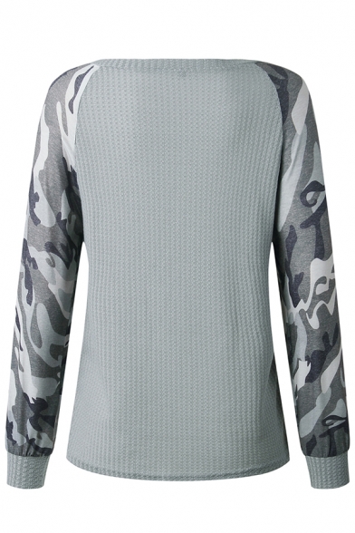 Leisure Camouflage Printed Long Sleeve Round Neck Slim Fit Pullover Sweatshirt