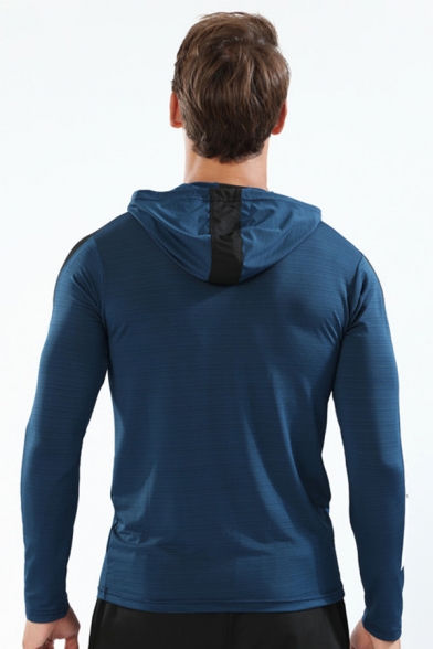 Men's Active Colorblock Letter Panel Long Sleeves Stretch Fit Casual Sports Hoodie