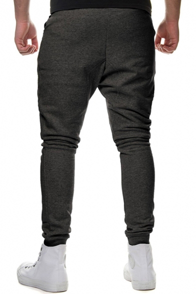 Men's Active Fashion Plain Zip Front Drawstring Waist Harem Pants Casual Trousers