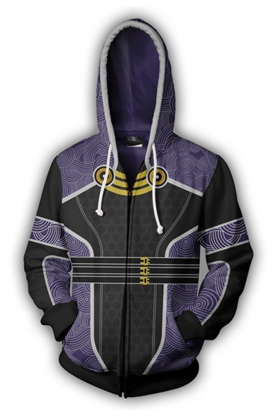 Men's Comic Anime Cosplay Costume Purple Long Sleeve Zip Placket Casual Hoodie