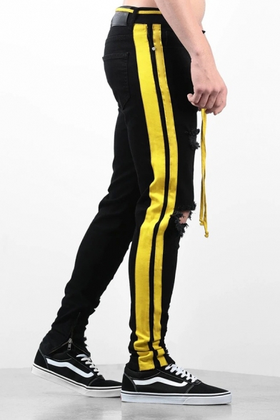 mens jeans with yellow stripe