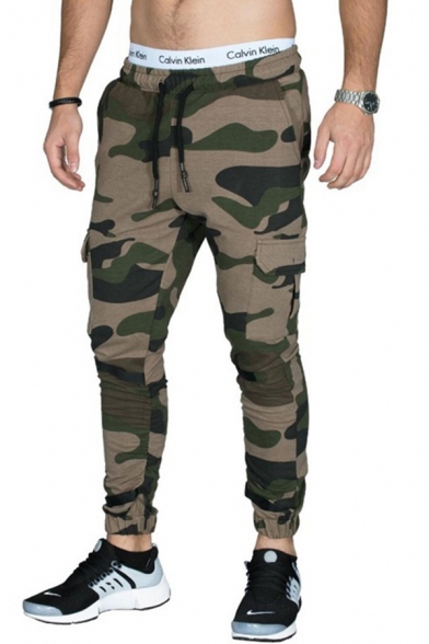 Mens Active Camo Printed Side Pocket Slim Fit Breathable Sports Pants