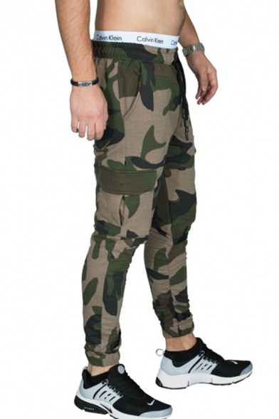 Mens Active Camo Printed Side Pocket Slim Fit Breathable Sports Pants