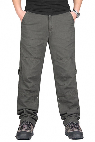 Mens New Trendy Plain Zip Fly Multi Pockets Straight Fit Boxy Cargo Pants