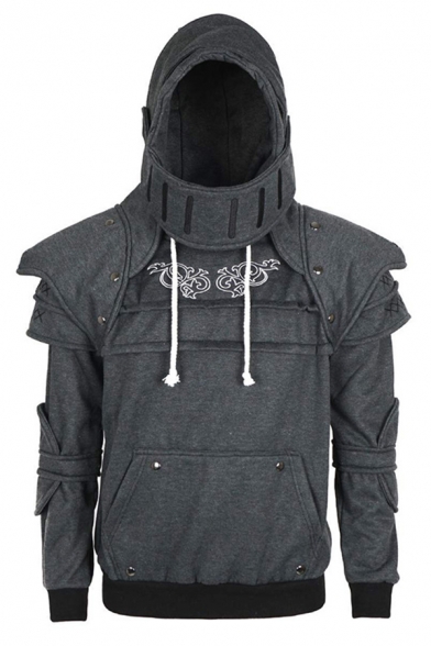 New Fashion Patterned Solid Color Retro Elbow Patch Medieval Armored Knight Hoodie