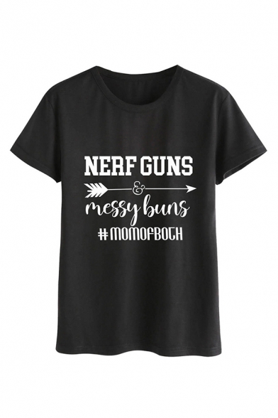 Popular Girls' Short Sleeve Crew Neck Letter NERF GUNS Arrow Print Relaxed Tee