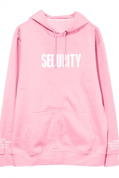 Street Girls' Cool Long Sleeve Hooded SECURITY Letter Kangaroo Pocket Drawstring Boxy Hoodie