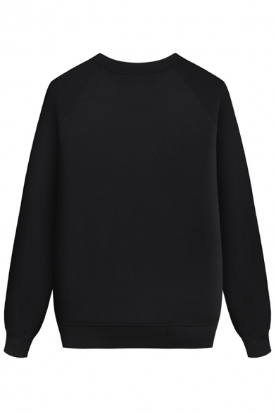 Women's Cozy Trendy Long Sleeve Crew Neck LOVE Letter Print Baggy Sweatshirt in Black