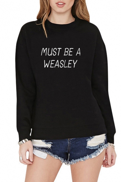 Casual Letter MUST BE A WEASLEY Printed Round Neck Long Sleeve Sports Sweatshirt