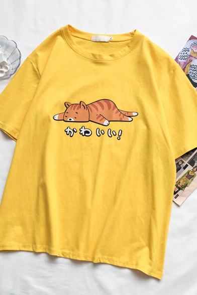 Cool Girls' Short Sleeve Crew Neck Panda Print Loose Fit T-Shirt