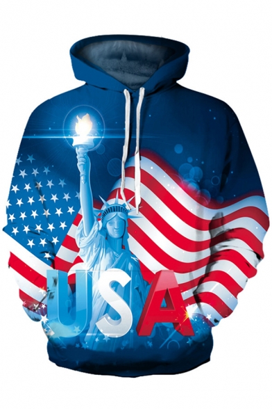 Hot Popular Statue of Liberty USA Flag 3D Printed Long Sleeve Pullover Hoodie for Unisex Adult