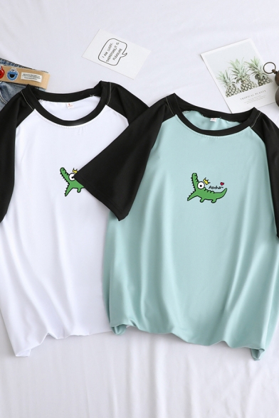 Lovely Crocodile Pattern Short Sleeves Crewneck Relaxed Fit Summer T-Shirt