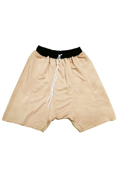 Men's Simple Contrast Trimmed Drawstring Waist Loose Fit Drop-Crotch Shorts
