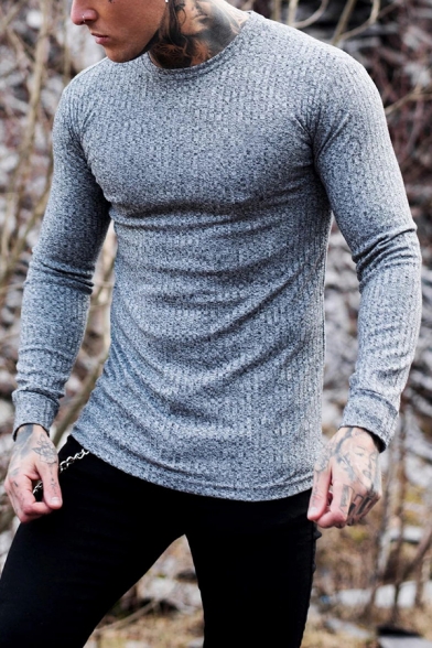 YUNY Mens Longline Slim Fit Long Sleeve Mix Color Sweater Tops Dark Blue M