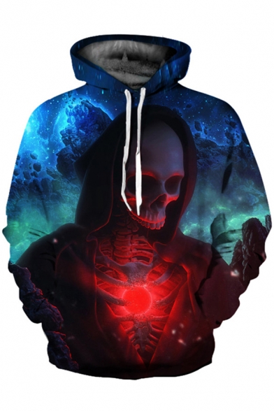 Men's Terrible Skull 3D Pattern Long Sleeves Relaxed Fit Pullover Hoodie