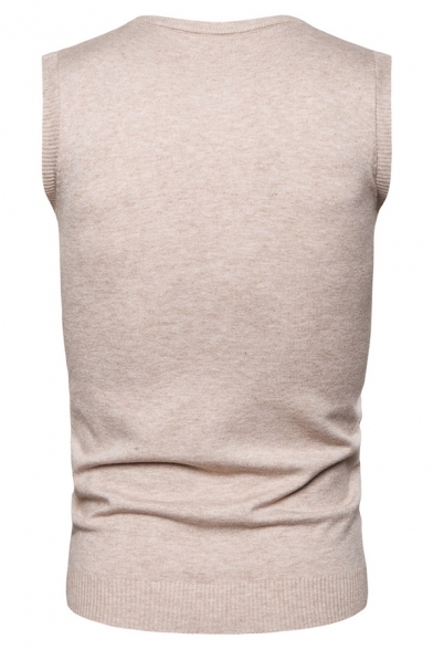 Mens Active Plain Sleeveless Round Neck Slim Fit Knitwear Sweater Vest