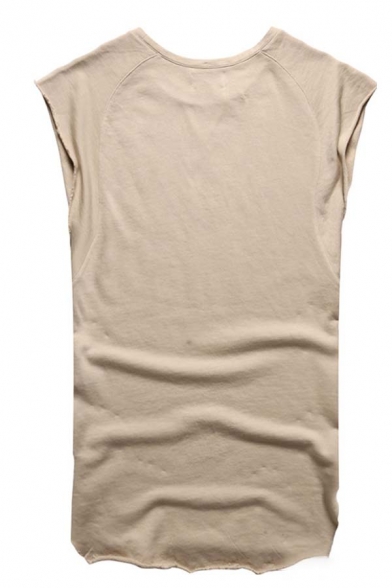 Mens Simple Plain Cap Sleeve Round Neck Relaxed Fit Street T-Shirt