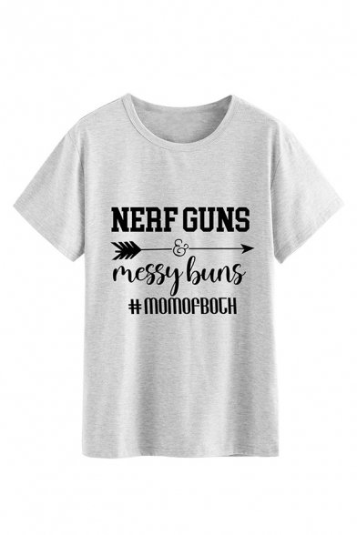 Popular Girls' Short Sleeve Crew Neck Letter NERF GUNS Arrow Print Relaxed Tee