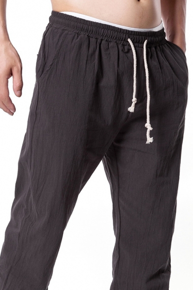 Sport Fashion Plain Drawstring Waist Ankle Banded Pants Loose Trousers for Men