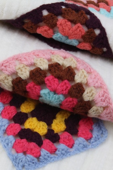 Vintage Geometric Pattern Long Sleeve Oversized Crochet Knit Pullover Sweater for Girls