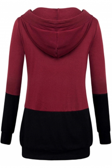 Womens Exclusive V-Neck Colorblocked Long Sleeve Drawstring Hoodie
