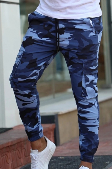 Casual Sport Style Camouflage Pattern Drawstring Waist Skinny Fit Work Pants