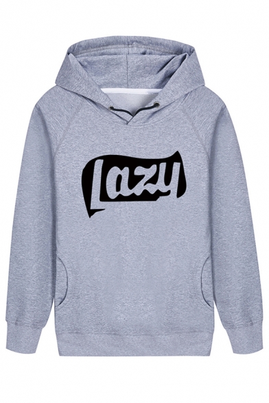 Creative Letter LAZY Printed Long Sleeve Drawstring Hoodie with Pocket