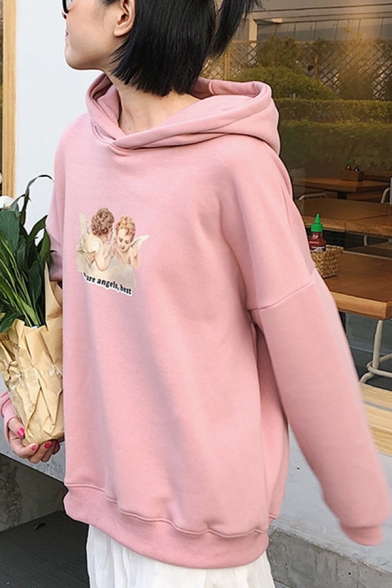 Cute Angle Baby WE ARE ANGLES BEST Printed Long Sleeve Boxy Graphic Hoodie