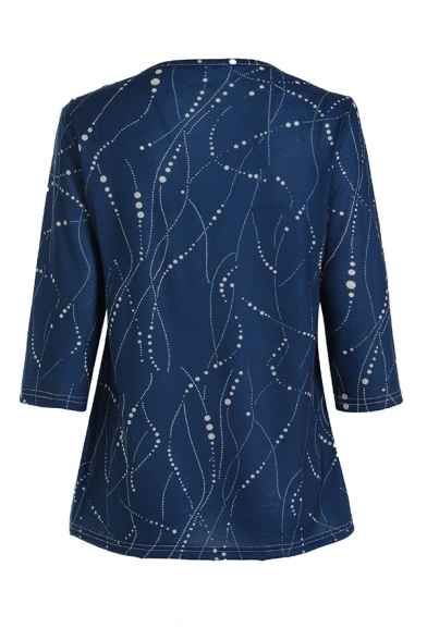 Fancy Basic Women's Three-Quarter Sleeve Round Neck Stripe Print High Low Relaxed T-Shirt