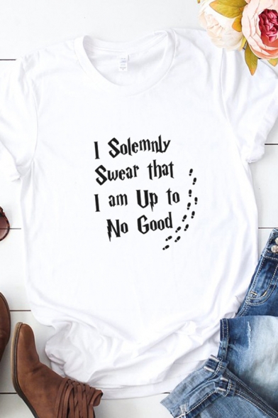 Funny Letter I SOLEMNLY SWEAR THAT Printed Short Sleeve Casual T-Shirt