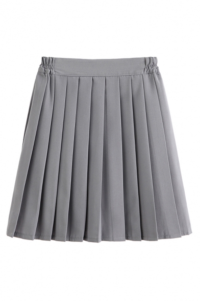 Gray Trendy High Waist Zip Front Short Pleated A-Line Skirt for Girls