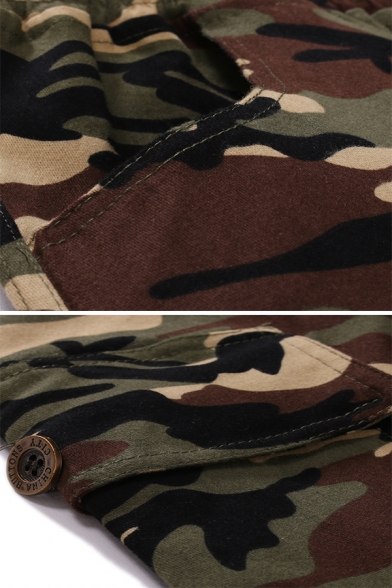 Guys Popular Camouflage Printed Drawstring Waist Cotton Blend Cargo Pants