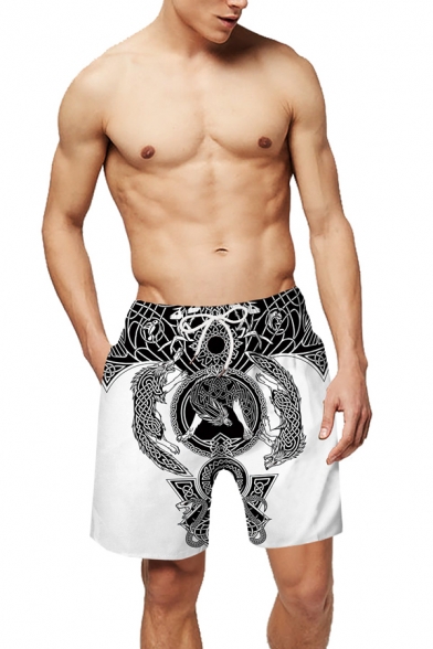Indian Style Tribal Pattern Drawstring Waist Loose Fit Beach Shorts for Men