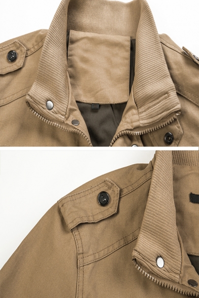 XRDSS Cargo Style Casual Short Cargo Jacket Stand Collar Zipper Long Sleeve Coat 