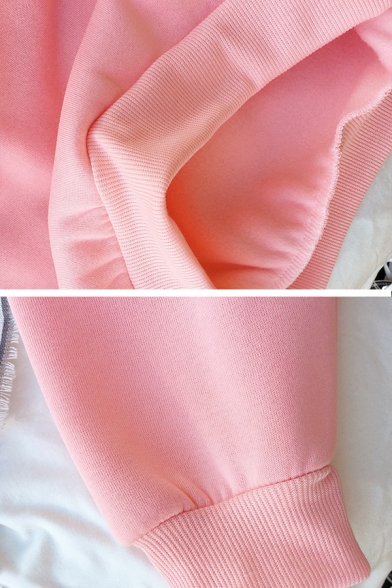 Pink Cute Milk Japanese Letter Print Long Sleeve Loose Fit Pullover Hoodie