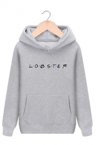 Popular Letter LOBSTER Print Long Sleeve Thick Loose Pullover Hoodie