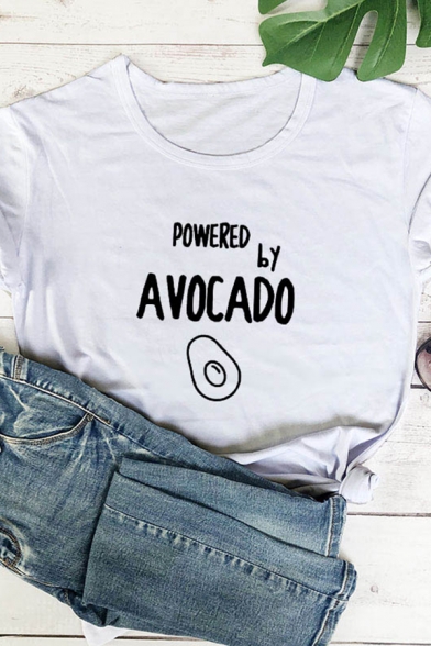 Summer Stylish POWERED BY AVOCADO Print Short Sleeve Cotton Graphic T-Shirt