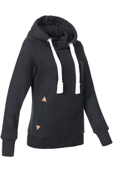 Womens Daily Casual Plain Long Sleeve Drawstring Hoodie with Pocket