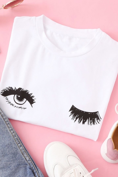 Womens Unique Cartoon Eyes Printed Short Sleeves Relaxed Fit Casual T-Shirt