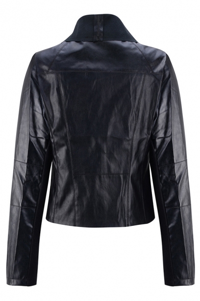 Black Street Fashion Long Sleeve Exaggerate Collar Zipper Detail Relaxed Open Front Jacket for Ladies